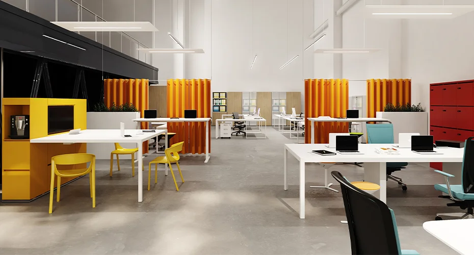 Spazio coworking con isola polifunzionale