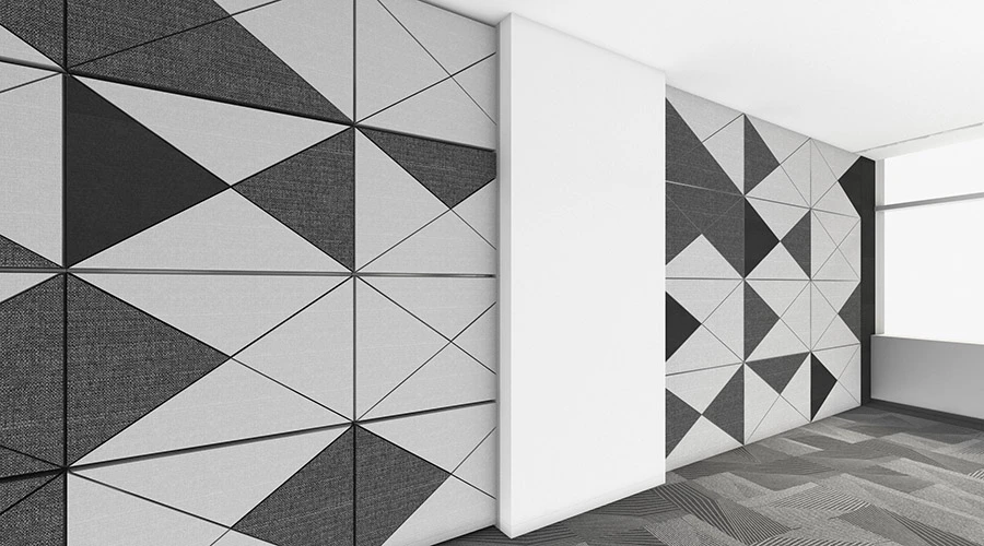 Parete modulare geometrica in bianco e nero per ufficio moderno e creativo