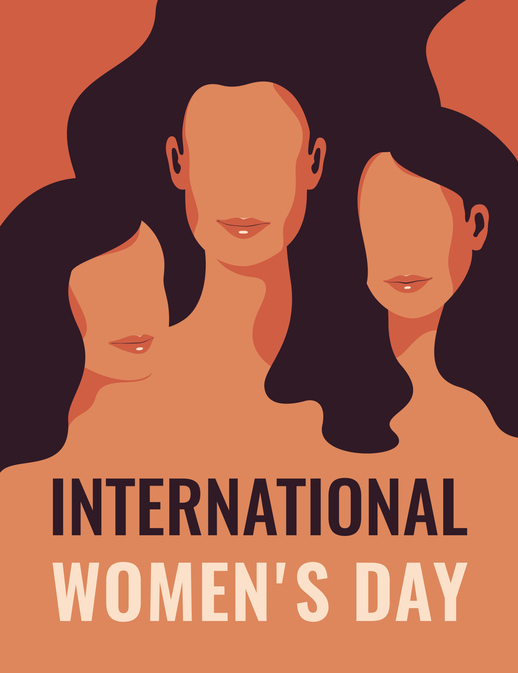 International Women's Day card with Silhouettes of three women standing together. Giornata Internazionale della Donna